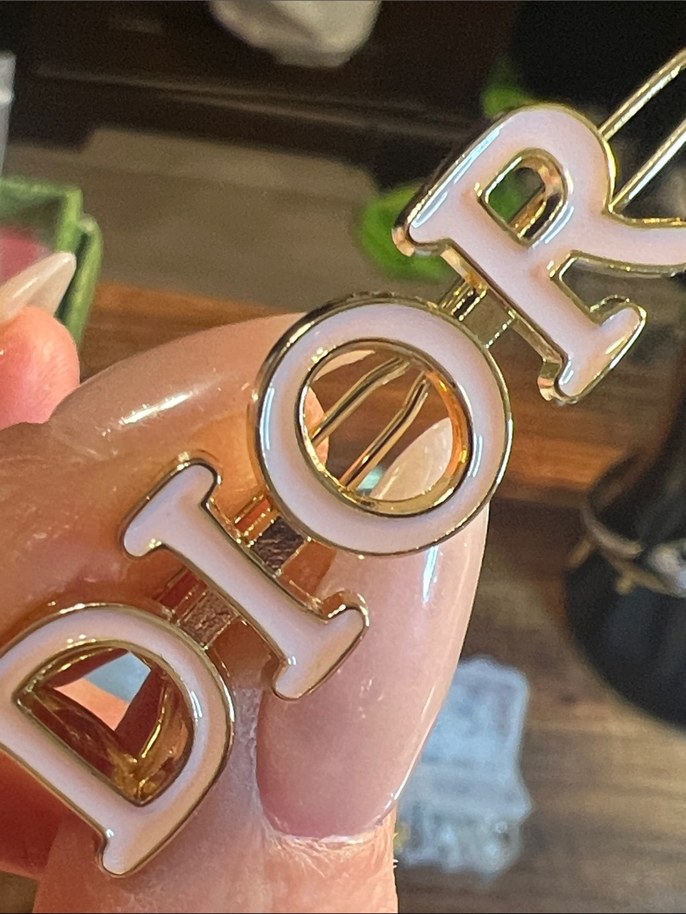 Pink Logo Letter Hair Clip with Gold Trim